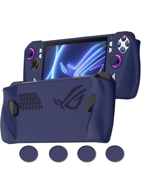 Silicone Protective Case Compatible With Asus Rog Ally Gaming Handheld Case Gaming Console Silicone Case Anti Slip Shockproof Cover W Non Slip Thumb Grips Blue