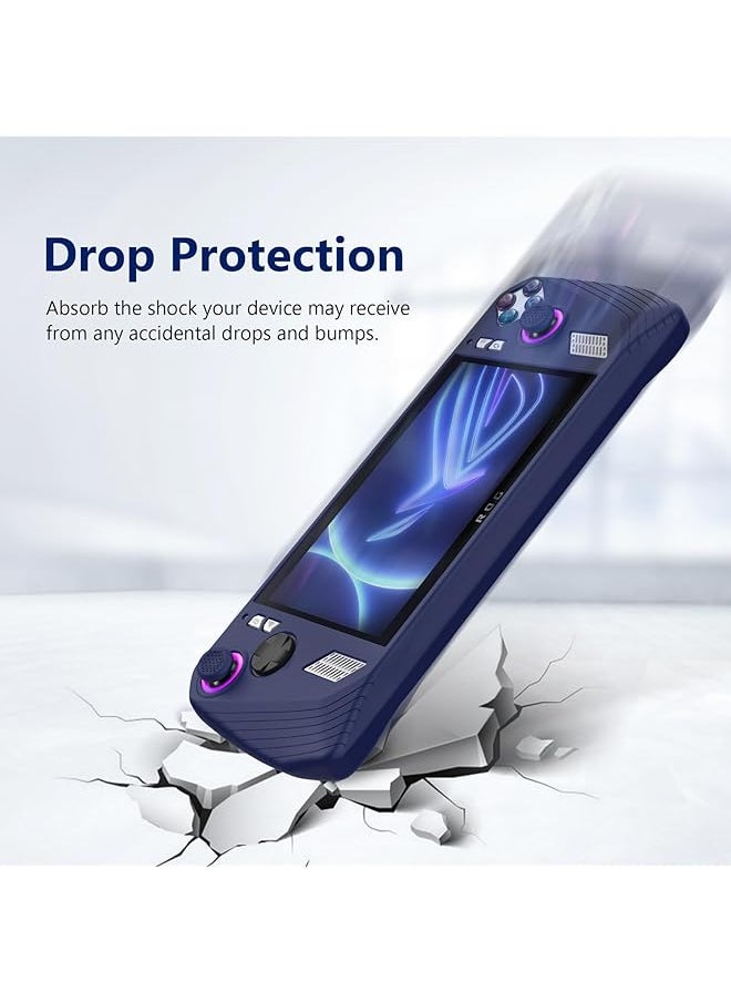 Silicone Protective Case Compatible With Asus Rog Ally Gaming Handheld Case Gaming Console Silicone Case Anti Slip Shockproof Cover W Non Slip Thumb Grips Blue