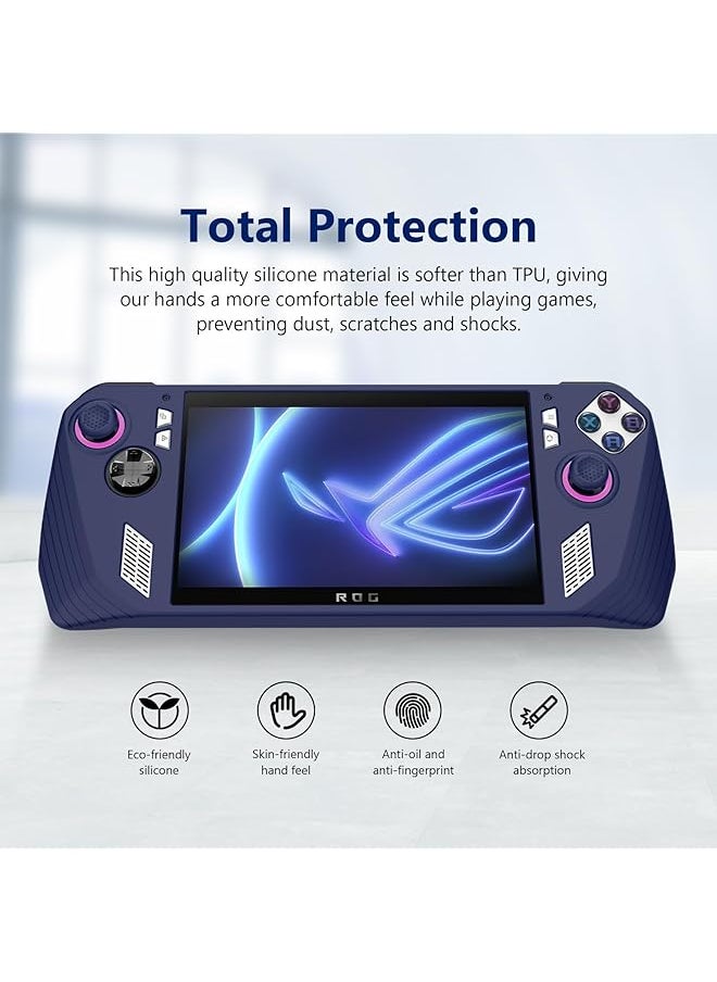 Silicone Protective Case Compatible With Asus Rog Ally Gaming Handheld Case Gaming Console Silicone Case Anti Slip Shockproof Cover W Non Slip Thumb Grips Blue