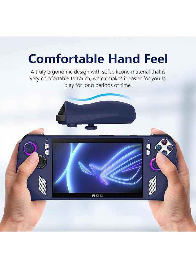 Silicone Protective Case Compatible With Asus Rog Ally Gaming Handheld Case Gaming Console Silicone Case Anti Slip Shockproof Cover W Non Slip Thumb Grips Blue