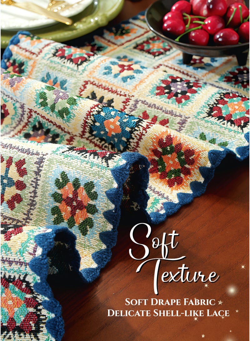 Retro Blue Jacquard Table Runner for Ramadan Decoration, Blue Geometric 71Inches, Rustic Farmhouse Fall for Kitchen Dining Table Decoration, Thick, Soft, Wear-Resistant ,Durable, Machine Washable,No wrinkles,No Shrinkage, Coffee Table, TV Cabinet , for Home Decor, Parties, and Weddings,Ramadan Gift(30*180cm) - Image 3