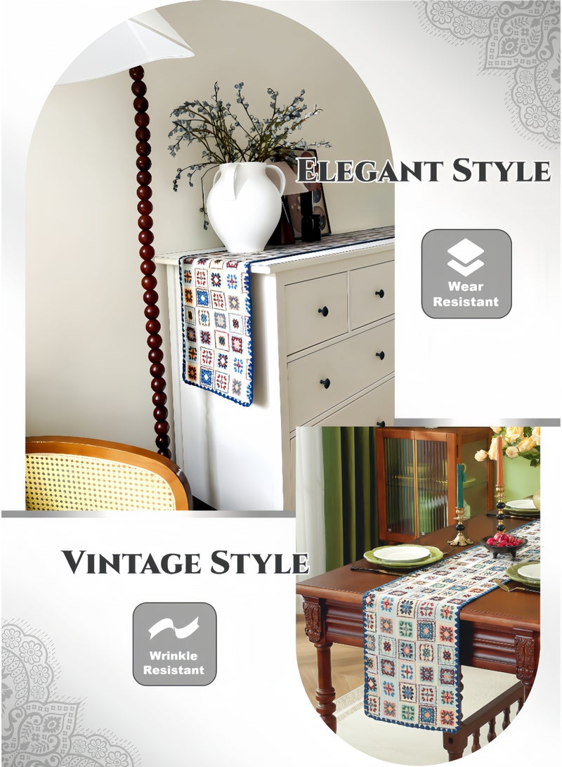 Retro Blue Jacquard Table Runner for Ramadan Decoration, Blue Geometric 71Inches, Rustic Farmhouse Fall for Kitchen Dining Table Decoration, Thick, Soft, Wear-Resistant ,Durable, Machine Washable,No wrinkles,No Shrinkage, Coffee Table, TV Cabinet , for Home Decor, Parties, and Weddings,Ramadan Gift(30*180cm) - Image 5