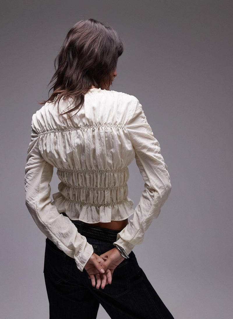 TOPSHOP Shirred Long Sleeve Top  - Image 2