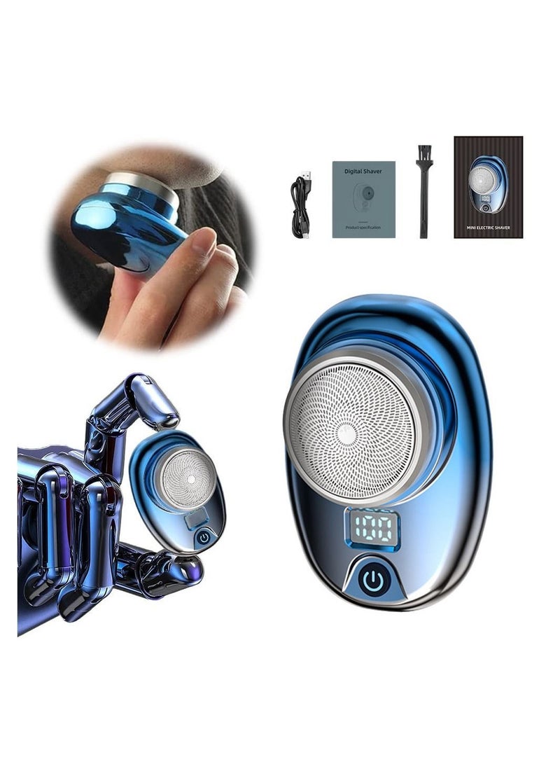 NIBEMINENT Mini Electric Razor for Men, USB Rechargeable Waterproof Pocket Size Shaver with LCD Power Display, Easy One-Button Use Suitable Home, Car, Travel Gifts Father's Day Boys (Blue) - Image 1