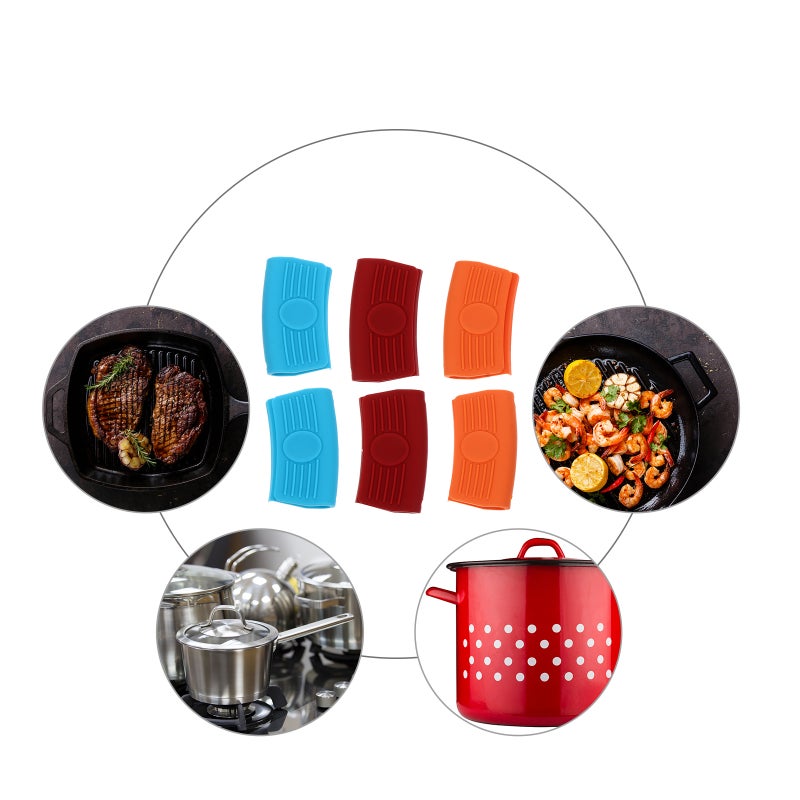 3 Pair Silicone Assist Handle Holder Hot Handle Sleeves Heat Insulated Pot Grip - Image 5