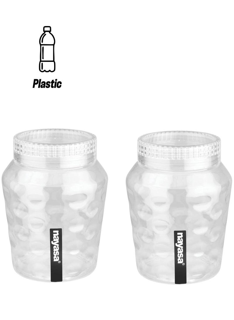 NAYASA Clear Plastic Food Storage Containers Set of 2 with Hammered Texture Design for Kitchen Pantry Organization BPA Free Dry Bulk Goods Canisters Jars - Image 1