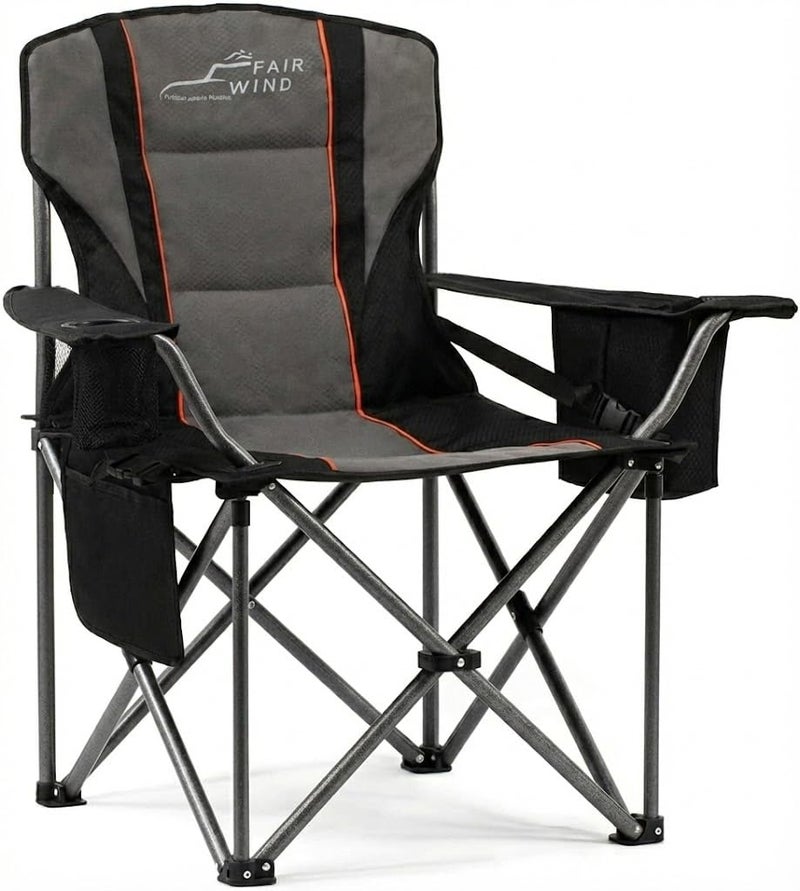 FAIR WIND Oversized Camping Chair 500LBS Capacity Heavy Duty Padded Folding Chair for Heavy People Portable Lawn Chair with Adjustable Lumbar Support, Cooler Bag & Cup Holder for Outdoor, Beach - Image 1