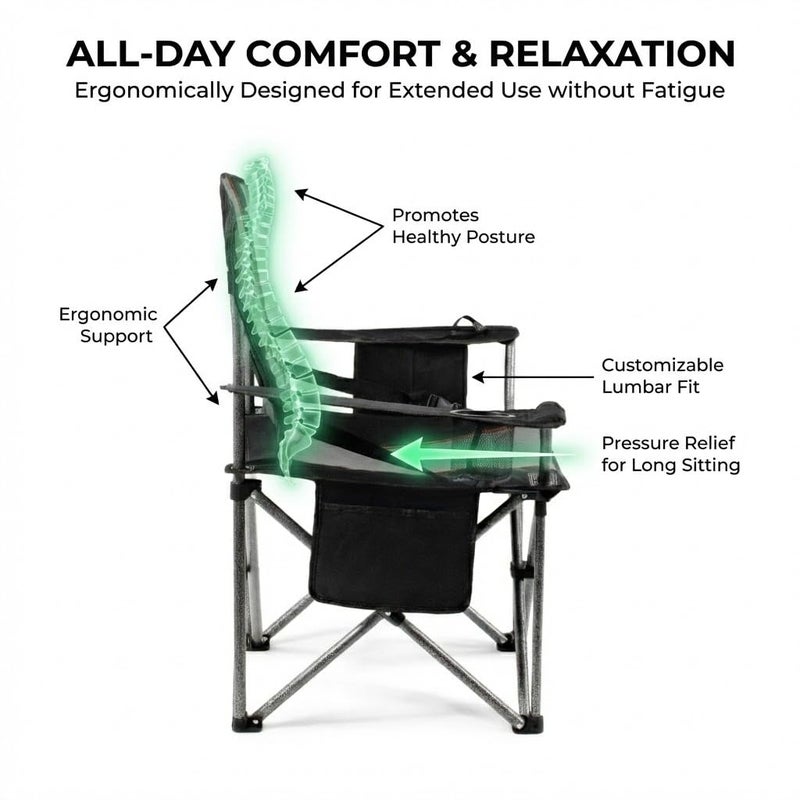 FAIR WIND Oversized Camping Chair 500LBS Capacity Heavy Duty Padded Folding Chair for Heavy People Portable Lawn Chair with Adjustable Lumbar Support, Cooler Bag & Cup Holder for Outdoor, Beach - Image 3