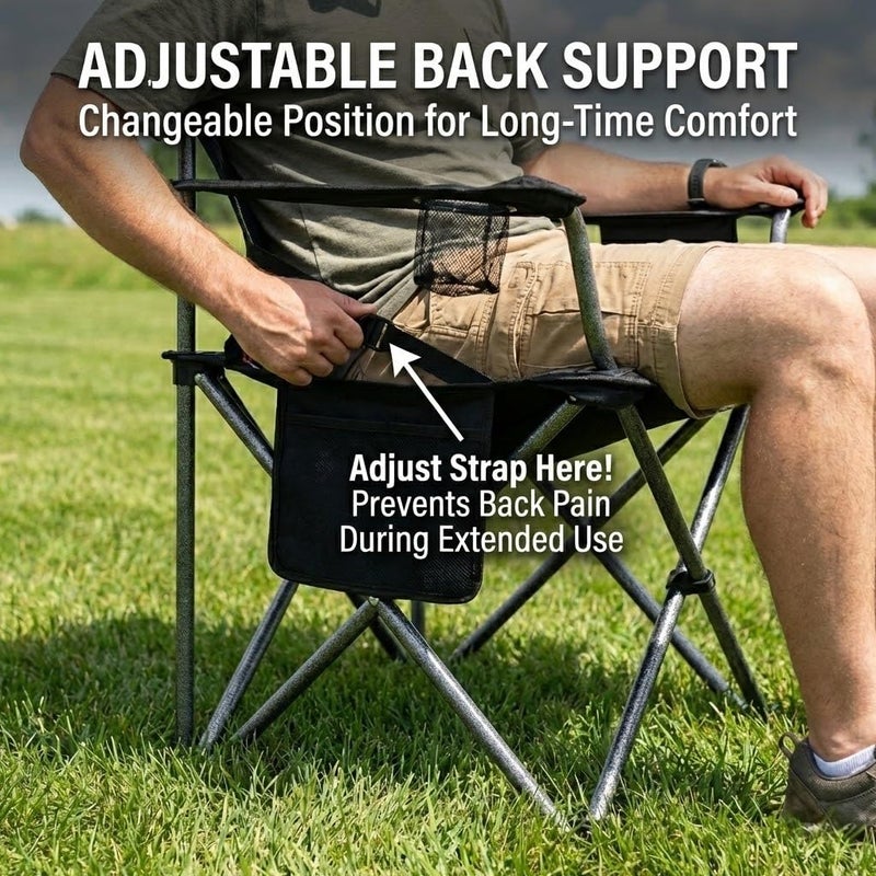 FAIR WIND Oversized Camping Chair 500LBS Capacity Heavy Duty Padded Folding Chair for Heavy People Portable Lawn Chair with Adjustable Lumbar Support, Cooler Bag & Cup Holder for Outdoor, Beach - Image 4
