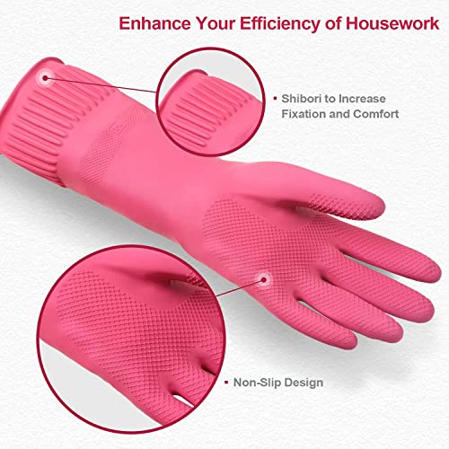 Satishve 15" rubber hand gloves for dishwashing, car washing, janitory, gardening, kitchen, food processing, industrial, chemical handling, restaurant Color : Pink (Pink) (Natural) - Image 2