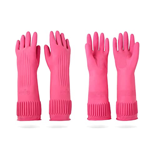 Satishve 15" rubber hand gloves for dishwashing, car washing, janitory, gardening, kitchen, food processing, industrial, chemical handling, restaurant Color : Pink (Pink) (Natural) - Image 1