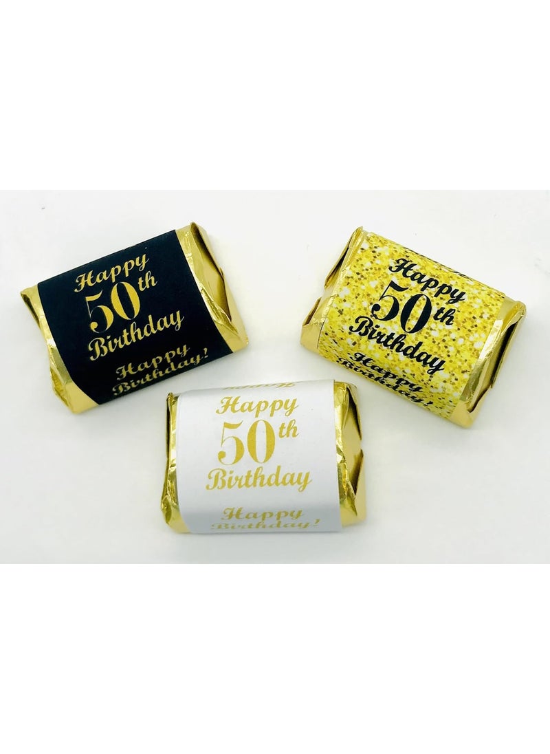 RokAPary 50th Birthday Nuggets Labels Chocolate Candy Wrapper Set of 90 Candy Stickers 3 Designs 30 Gold 30 Black 30 White Candy Not Included  - Image 1