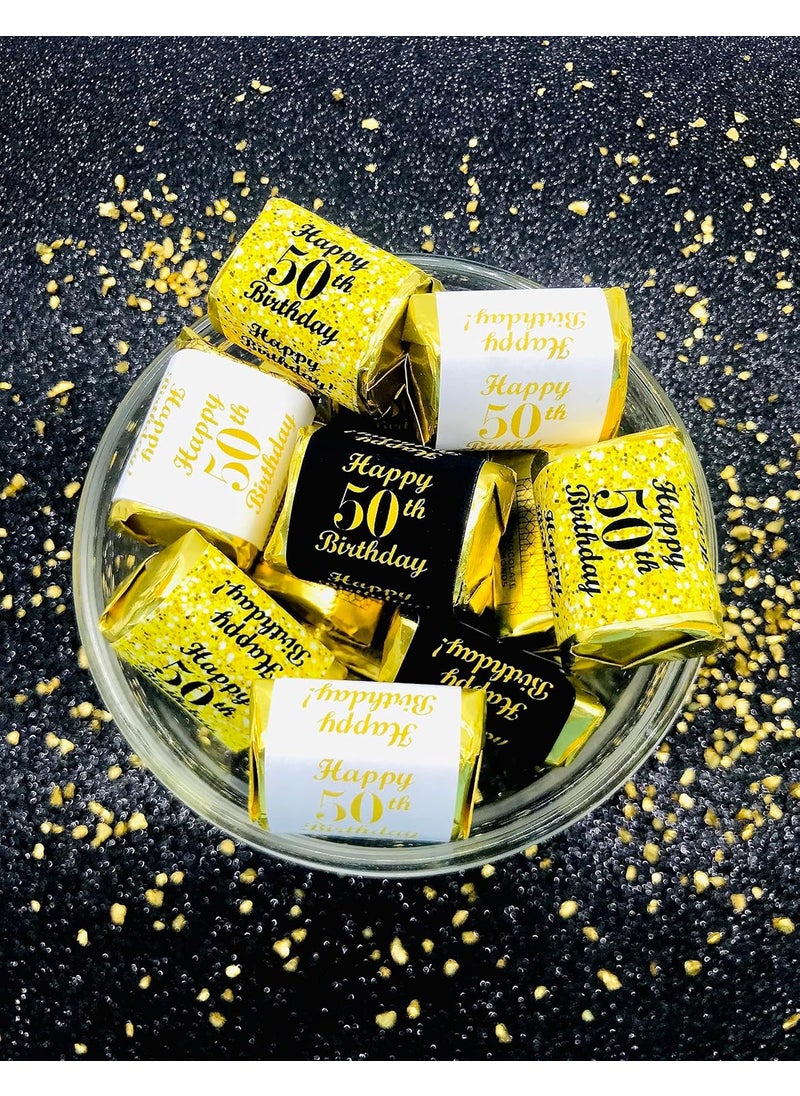 RokAPary 50th Birthday Nuggets Labels Chocolate Candy Wrapper Set of 90 Candy Stickers 3 Designs 30 Gold 30 Black 30 White Candy Not Included  - Image 2