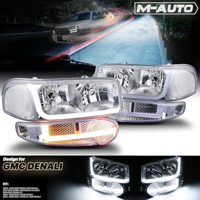 M-AUTO Switchback Led Strip Drl Headlights Assembly Compatible With 2001 Gmc Sierra C3  0206 Sierra 1500 Denali  07 Sierra 1500 Denali Classic  0106 Yukon Denali Yukon Xl 1500 Denali - Image 3