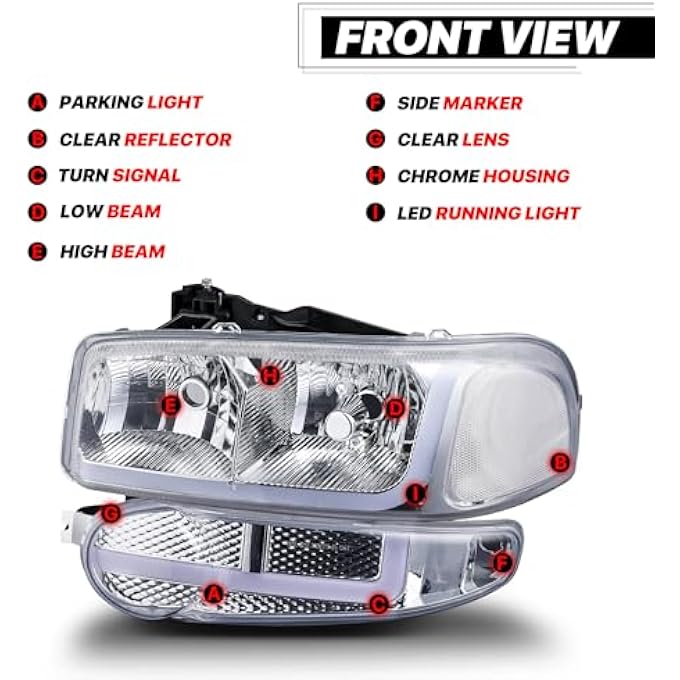 M-AUTO Switchback Led Strip Drl Headlights Assembly Compatible With 2001 Gmc Sierra C3  0206 Sierra 1500 Denali  07 Sierra 1500 Denali Classic  0106 Yukon Denali Yukon Xl 1500 Denali - Image 4