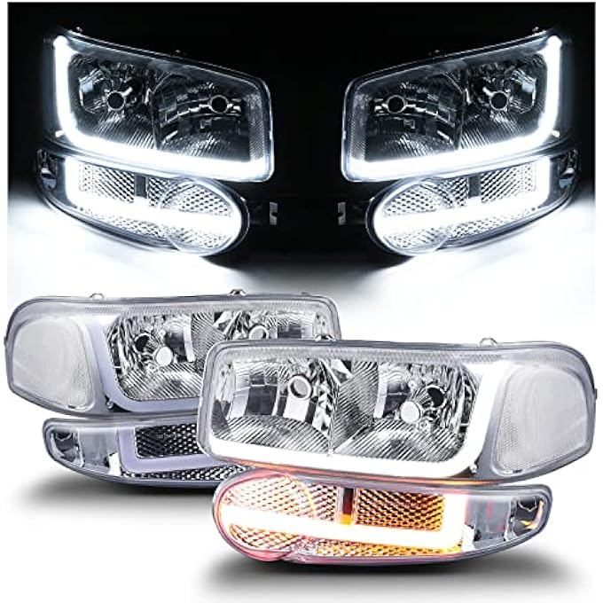 M-AUTO Switchback Led Strip Drl Headlights Assembly Compatible With 2001 Gmc Sierra C3  0206 Sierra 1500 Denali  07 Sierra 1500 Denali Classic  0106 Yukon Denali Yukon Xl 1500 Denali - Image 2