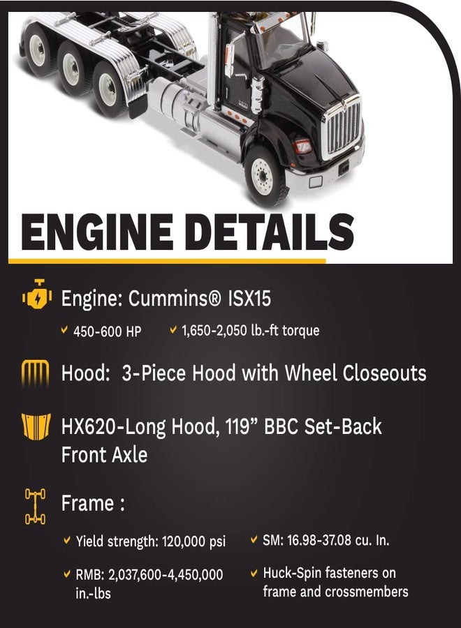 Diecast Masters International HX620 SBFA Day Cab Tridem Tractor | 1:50 Scale Model Semi Trucks Metallic Black by 71009 - Image 2