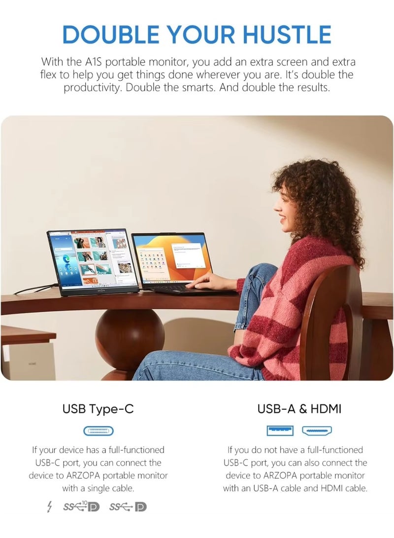 ARZOPA 14.0 inch 1080P FHD Portable Monitor IPS Screen with USB C HDMI External Second Display for Mac,Laptop,PC,Switch,PS,Xbox - Image 3