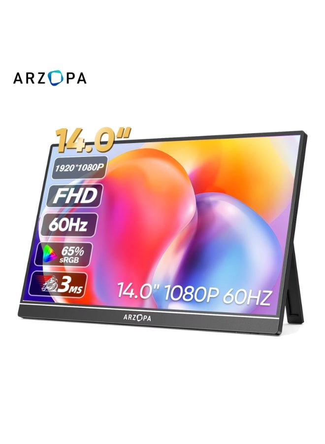 ARZOPA 14.0 inch 1080P FHD Portable Monitor IPS Screen with USB C HDMI External Second Display for Mac,Laptop,PC,Switch,PS,Xbox - Image 1