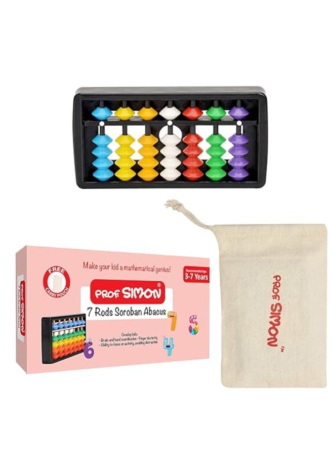 PROF. SIMON 7 Rods/Digits Soroban Plastic Abacus With Multi-Colored Beads, Kid - Image 1
