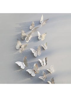 Xtore® 12pcs 3D Metallic Finish Home Decor Butterfly with Sticking pad- (Shimmer Silver)(Set of 12)