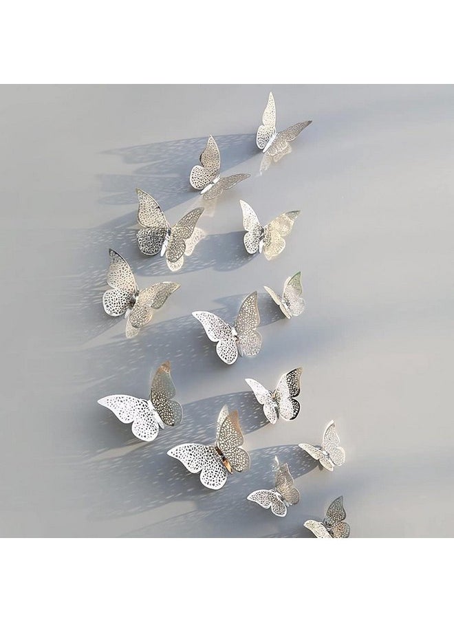 XTORE Xtore® 12pcs 3D Metallic Finish Home Decor Butterfly with Sticking pad- (Shimmer Silver)(Set of 12)  - Image 1