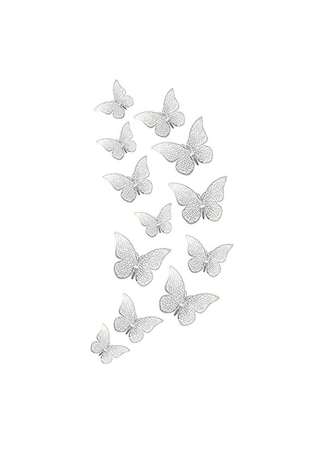 XTORE Xtore® 12pcs 3D Metallic Finish Home Decor Butterfly with Sticking pad- (Shimmer Silver)(Set of 12)  - Image 2