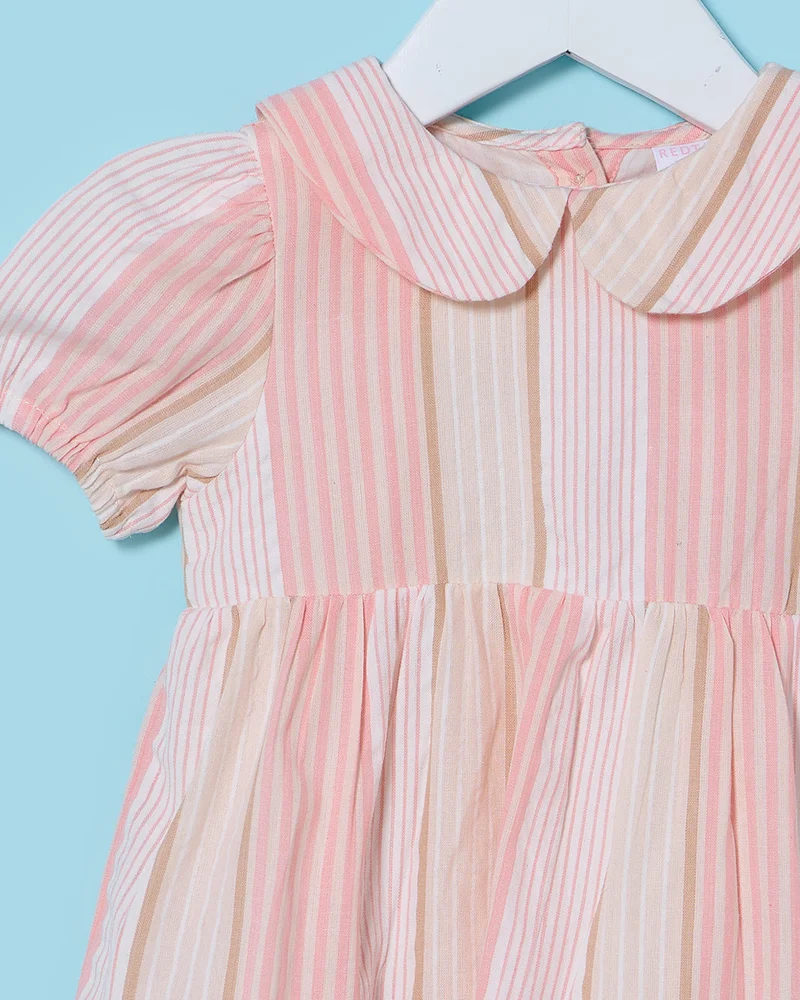 Redtag Infant Girls Pink Striped Dress