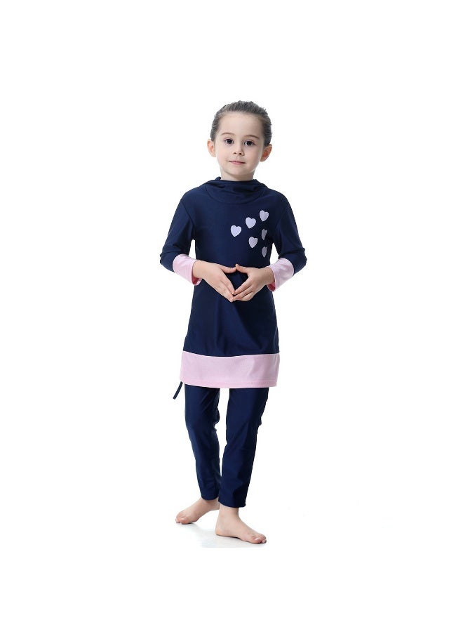 Girls Modest 3-Piece Muslim Swimwear, Long Sleeve Top Pants with Hijab, UV Protection Quick Dry Kids Swimming Costume with Heart Print - Image 2