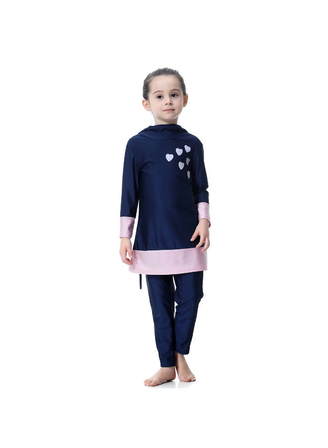 Girls Modest 3-Piece Muslim Swimwear, Long Sleeve Top Pants with Hijab, UV Protection Quick Dry Kids Swimming Costume with Heart Print - Image 3