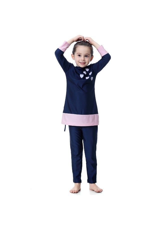 Girls Modest 3-Piece Muslim Swimwear, Long Sleeve Top Pants with Hijab, UV Protection Quick Dry Kids Swimming Costume with Heart Print - Image 4