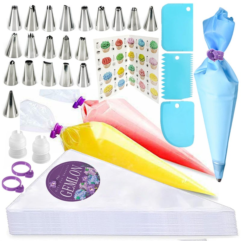 Piping Bags and Tips Set 100PCS 12 Inch Disposable Pastry Bags with Tips Cupcake Frosting Piping Kit Cookie Decorating Supplies Royal Icing Bags and Tips Set for Cake Decorating Baking Tools