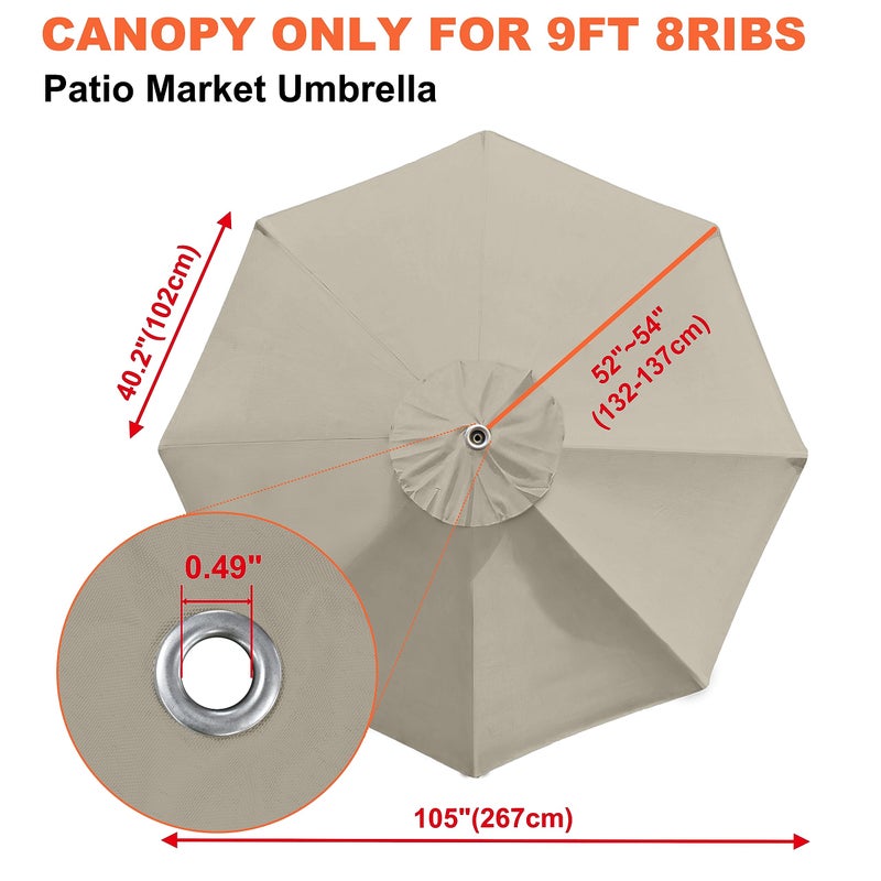 EliteShade USA 9ft Replacement Covers 8 Ribs Market Patio Umbrella Canopy Cover (CANOPY ONLY) (Beige) - Image 3