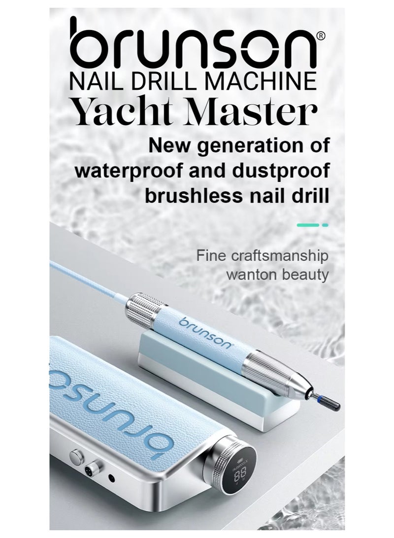 brunson Yacht Master Professional Nail Drill Machine 35000 RPM Waterproof Dustproof Cordless Rechargeable with Brushless Motor 24W Power 1 Year Warranty 1 Nail Drill Bit - Image 3