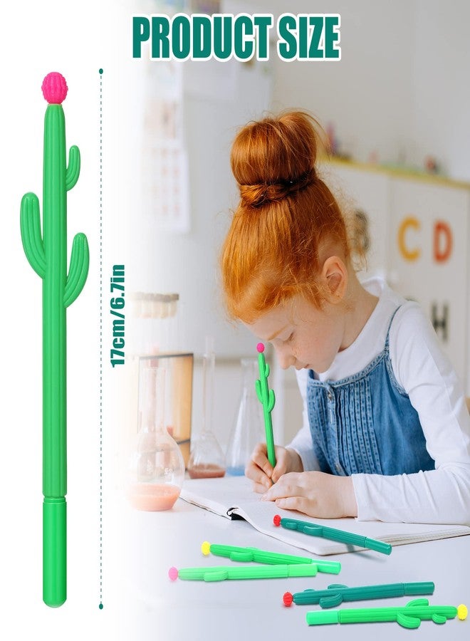 Teling 36 Pack Cactus Shaped Roller Pens Novelty Plant Gel Ink Pens Cactus Shaped Ballpoint Black Gel Ink Rollerball Pen with Flower for Summer School Home Office Supplies Gift, 3 Colors - Image 2