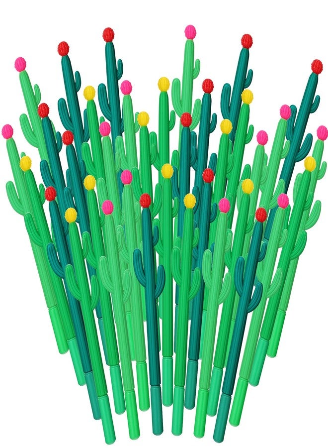 Teling 36 Pack Cactus Shaped Roller Pens Novelty Plant Gel Ink Pens Cactus Shaped Ballpoint Black Gel Ink Rollerball Pen with Flower for Summer School Home Office Supplies Gift, 3 Colors - Image 1