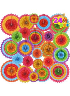 JOYIN 24 Colorful Hanging Paper Fan Round Wheel Disc For Fiesta Party Supplies Decoration Luau Event Photo Props Cinco De Mayo Mexican Festivals Carnivals Taco Tuesday Event.  - Image 1