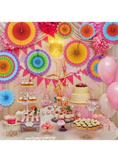 JOYIN 24 Colorful Hanging Paper Fan Round Wheel Disc For Fiesta Party Supplies Decoration Luau Event Photo Props Cinco De Mayo Mexican Festivals Carnivals Taco Tuesday Event.  - Image 5