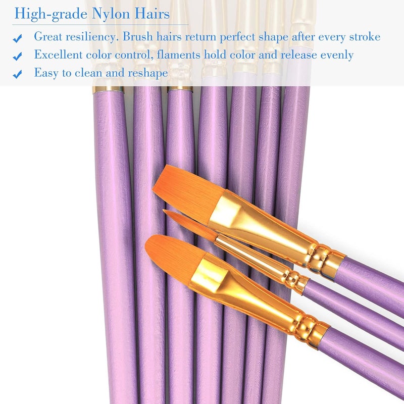 BOSOBO Paint Brushes Set, 2 Pack 20 Pcs Round Pointed Tip Paintbrushes Nylon Hair Artist Acrylic Paint Brushes for Acrylic Oil Watercolor, Face Nail Art, Miniature Detailing & Rock Painting, Purple - Image 4