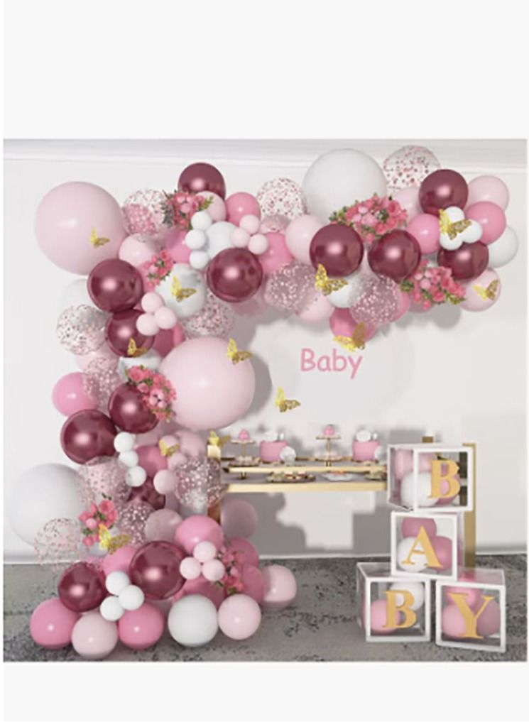 بيوينتي زينة استحمام الطفل للبنات 140 قطعة بالونات وردية جارلاند معدنية وردية بيضاء قوس بالونات مجموعة فراشة ملصقات بالونات وردية وردية لتزيين حفلات أعياد الميلاد - Image 1
