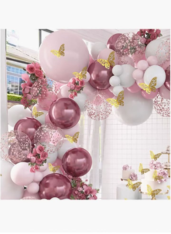 بيوينتي زينة استحمام الطفل للبنات 140 قطعة بالونات وردية جارلاند معدنية وردية بيضاء قوس بالونات مجموعة فراشة ملصقات بالونات وردية وردية لتزيين حفلات أعياد الميلاد - Image 5