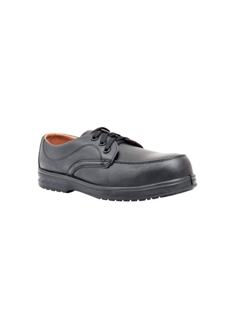 Men Black Leather Safety Shoes Mesh Breathable Lightweight Comfortable Steel Toe Industrial Construction Slip Resistant Shoes 46 Lace Up - Image 1