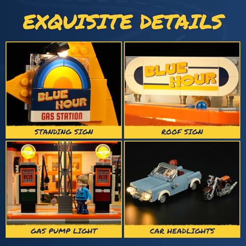 FUNWHOLE City GasStation LightingBuildingBricks Set Road Trip Modular Car Service Station Collection LED Light Building Set 1608 Pcs for Adults Teen and Travelling Enthusiasts - Image 5