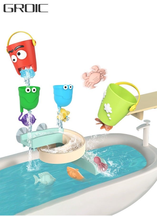 GROIC Kids Bath Toys Slide Splash Track Stick to Wall Bathtub Toy for Toddlers DIY Suction Water with Wheels Gift Boys Girls  - Image 1