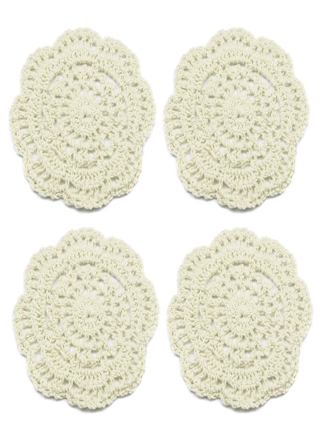 kilofly Small Crochet Cotton Lace Coasters Doilies Pack Set, 4pc, Beige, Round, 4 inch - Image 1