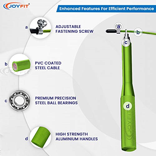 JoyFit Aluminium Adjustable Jumping Rope for Men Women, Weight Loss, Tangle Free, Cardio, Skipping Rope for Crossfit, Boxing, MMA and HIIT Workouts (Green) - Image 3
