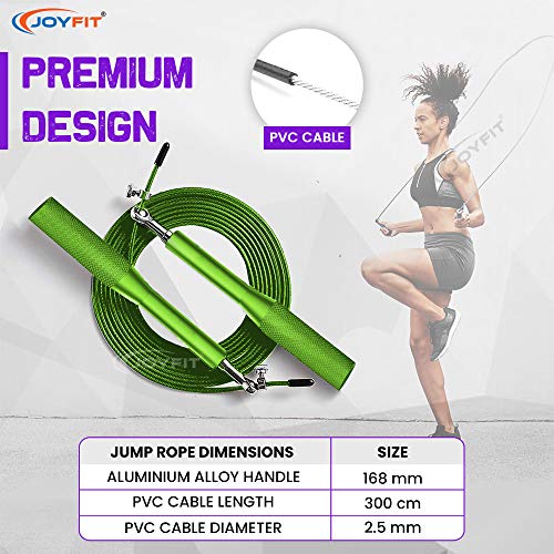 JoyFit Aluminium Adjustable Jumping Rope for Men Women, Weight Loss, Tangle Free, Cardio, Skipping Rope for Crossfit, Boxing, MMA and HIIT Workouts (Green) - Image 2