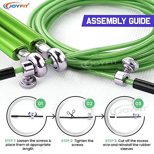JoyFit Aluminium Adjustable Jumping Rope for Men Women, Weight Loss, Tangle Free, Cardio, Skipping Rope for Crossfit, Boxing, MMA and HIIT Workouts (Green) - Image 4