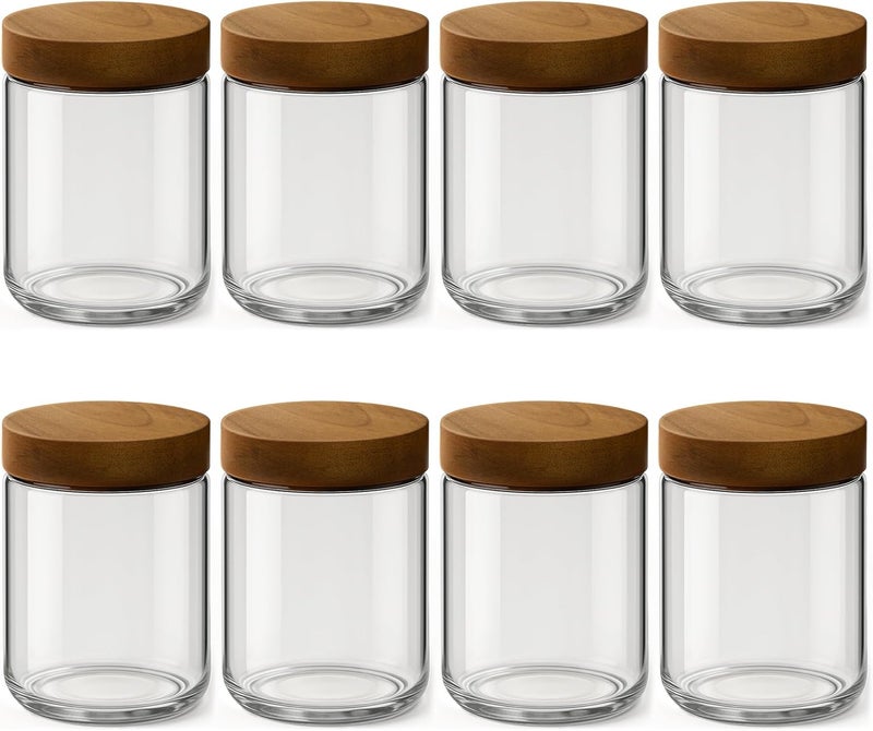 Osfel 8 Pack 16oz Overnight Oats Containers with Lids, Glass Mason Jars with Acacia Wood Airtight Lids, Wide Mouth Meal Prep Storage Jars for Yogurt, Chia Pudding, Salad, Snacks, Spice - Image 1