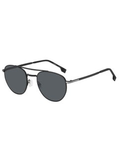 HUGO BOSS نظارة شمسية مستطيلة الشكل للرجال بحماية من الأشعة فوق البنفسجية BOSS 1631/S GREY 47 - مقاس العدسة: 46.8 مم - أسود متوسط  - Image 1